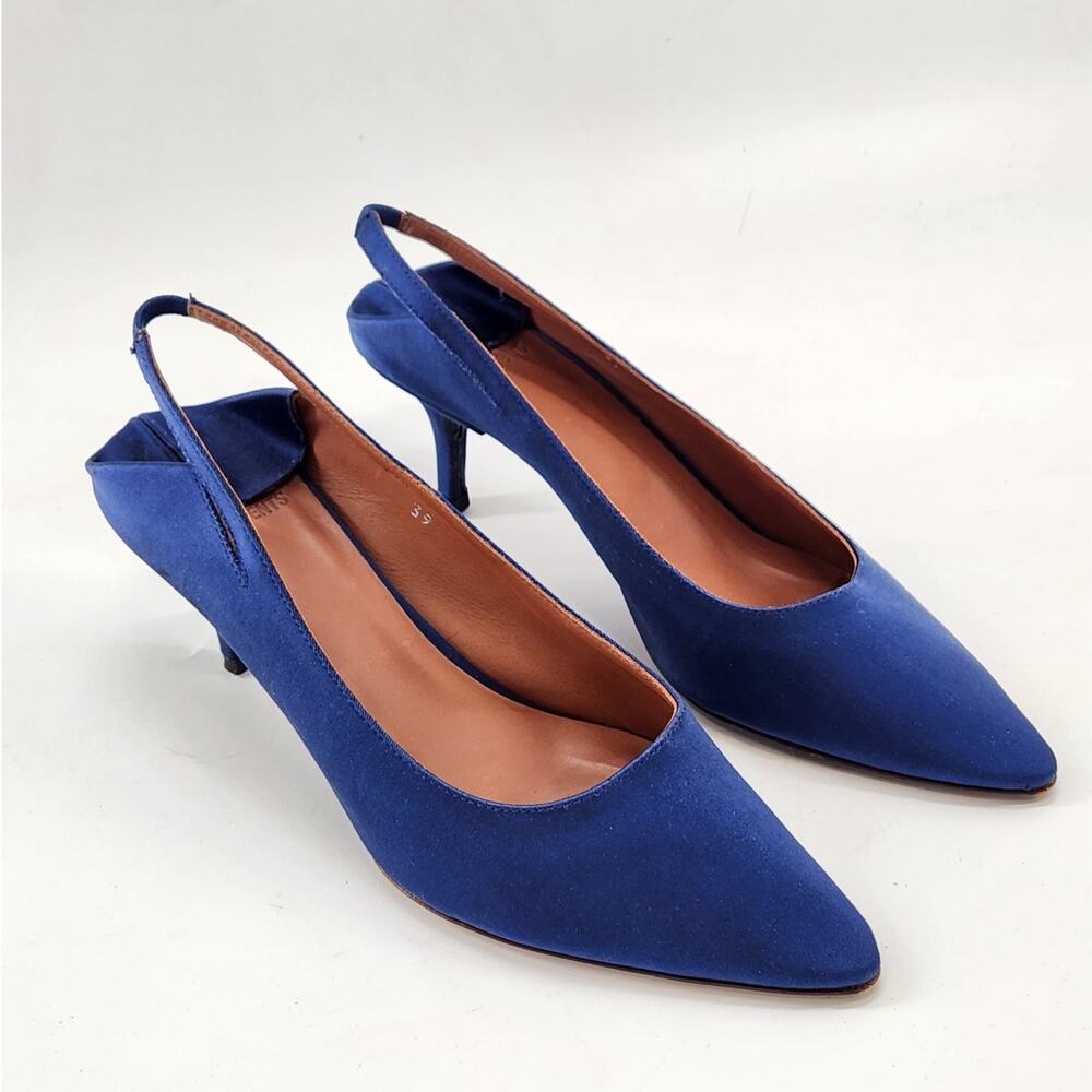 Vetements Satin Slingback Heels EU 39 US 8.5 Blue Pointy Toe